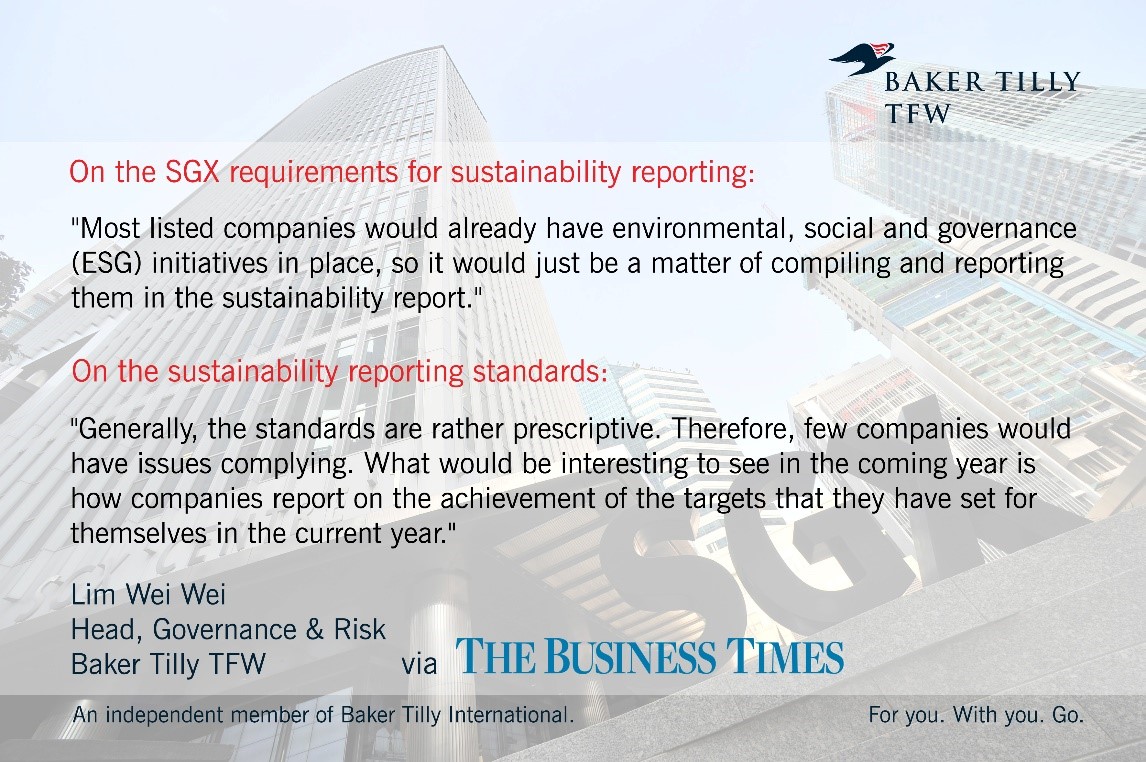 Baker Tilly TFW in Business Times Cover Story Sustainability reporting listed firms report mixed experiences